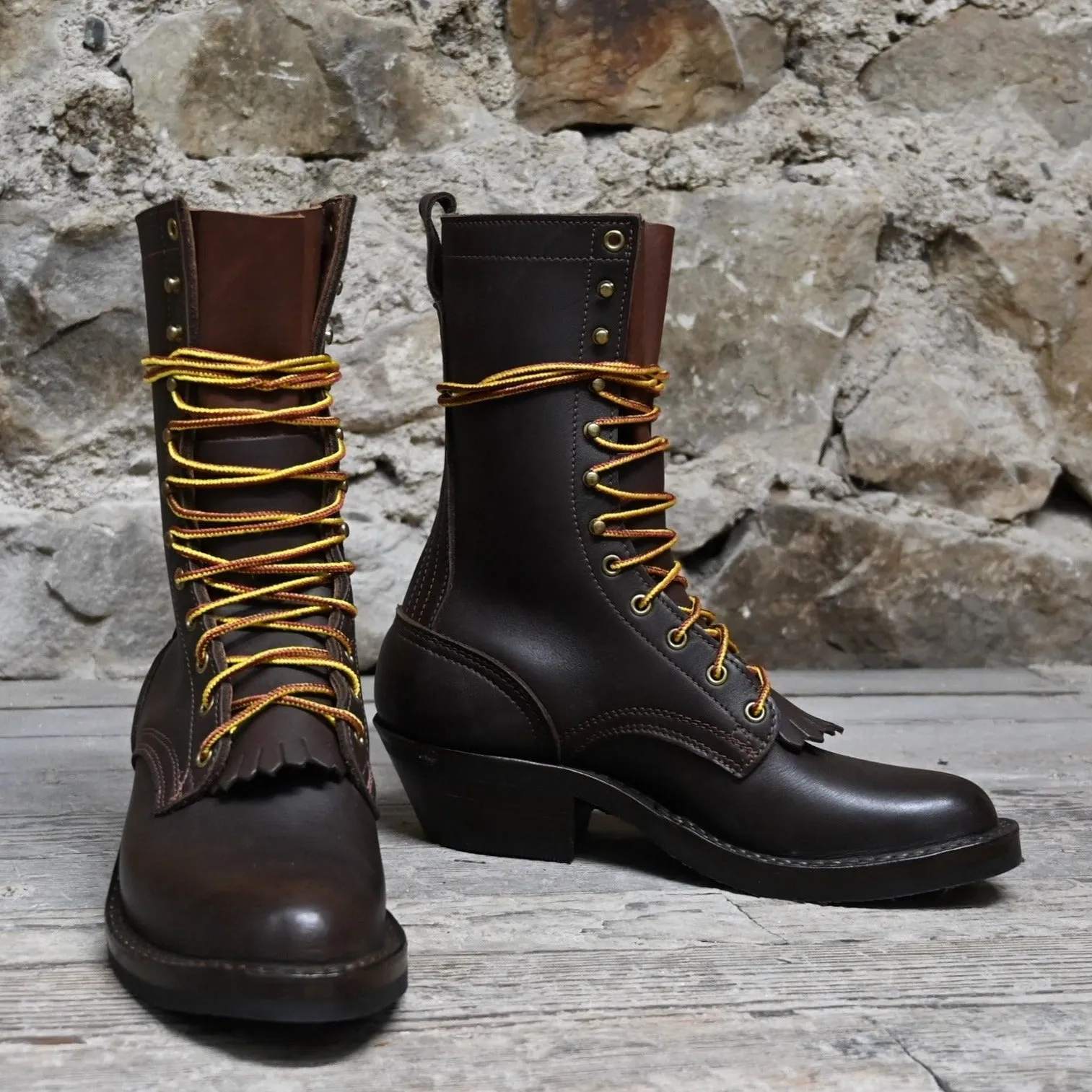 Nicks Leather Cowboy Packer Boot In Walnut
