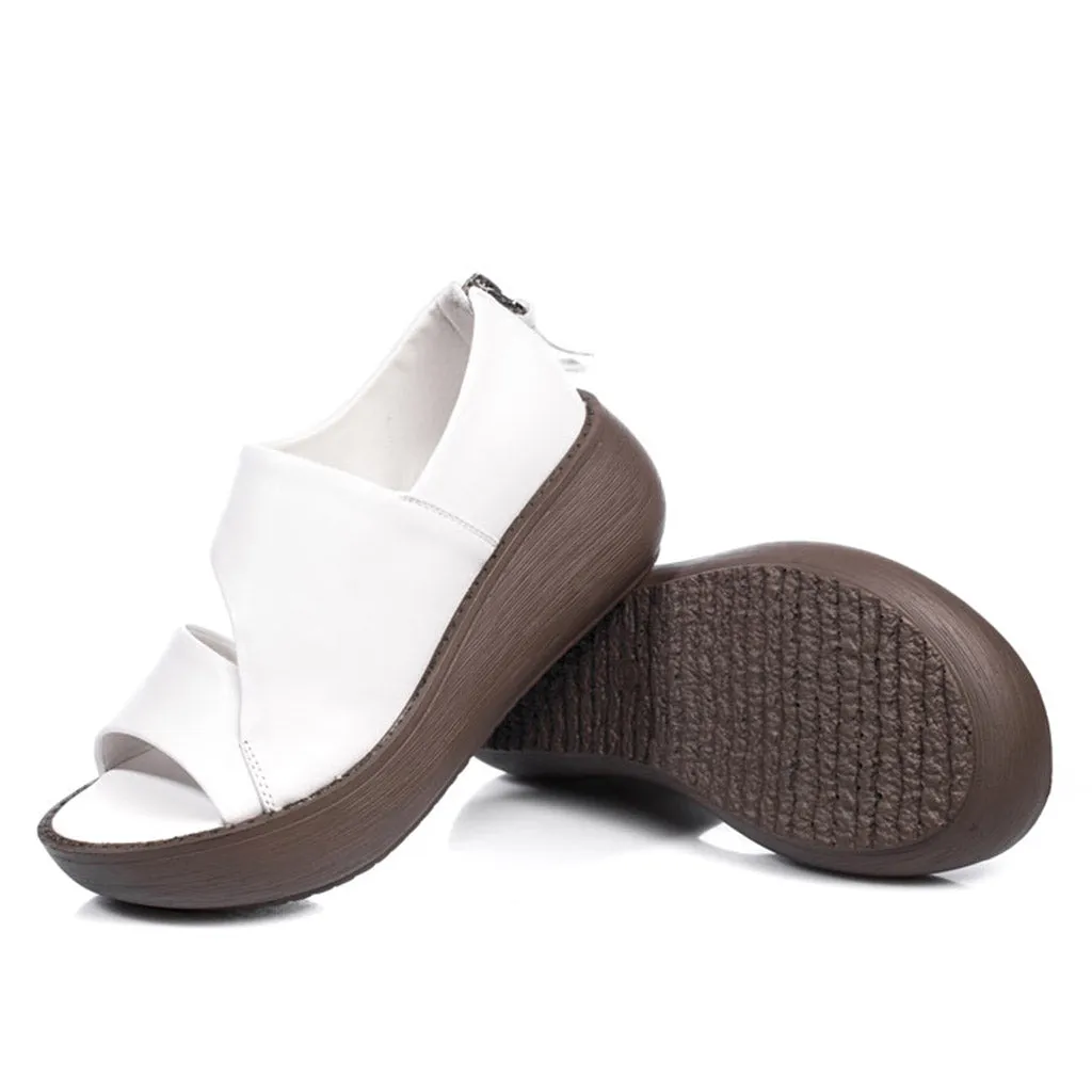 Summer Retro Leather Holiday Wedge Sandals