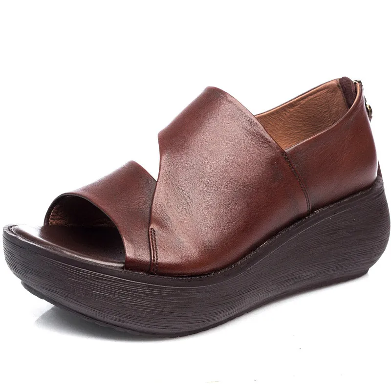 Summer Retro Leather Holiday Wedge Sandals