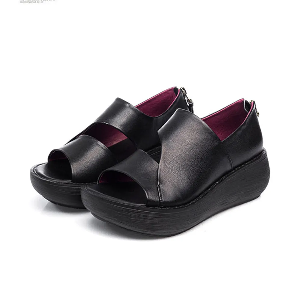 Summer Retro Leather Holiday Wedge Sandals
