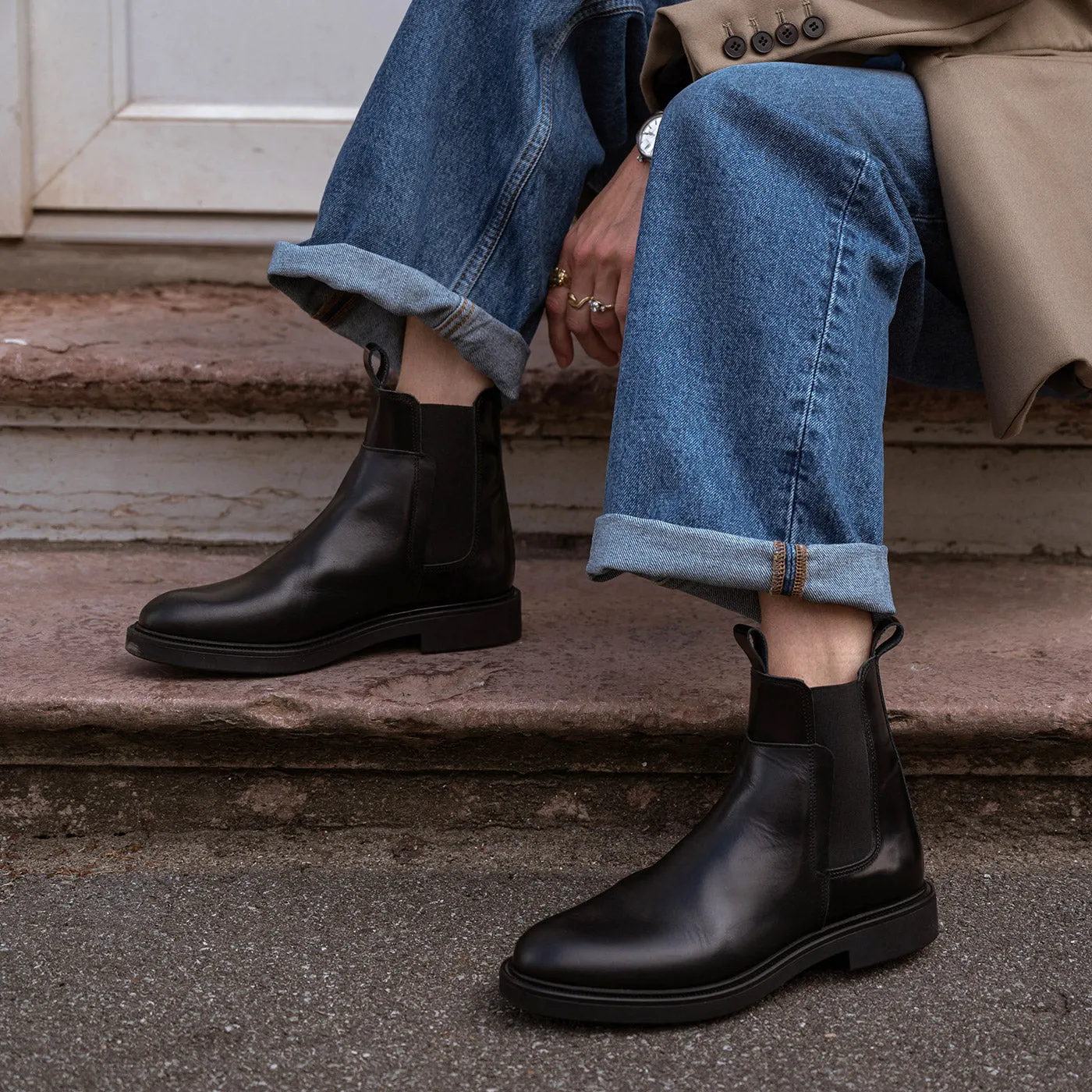 Thyra chelsea boot leather - BLACK