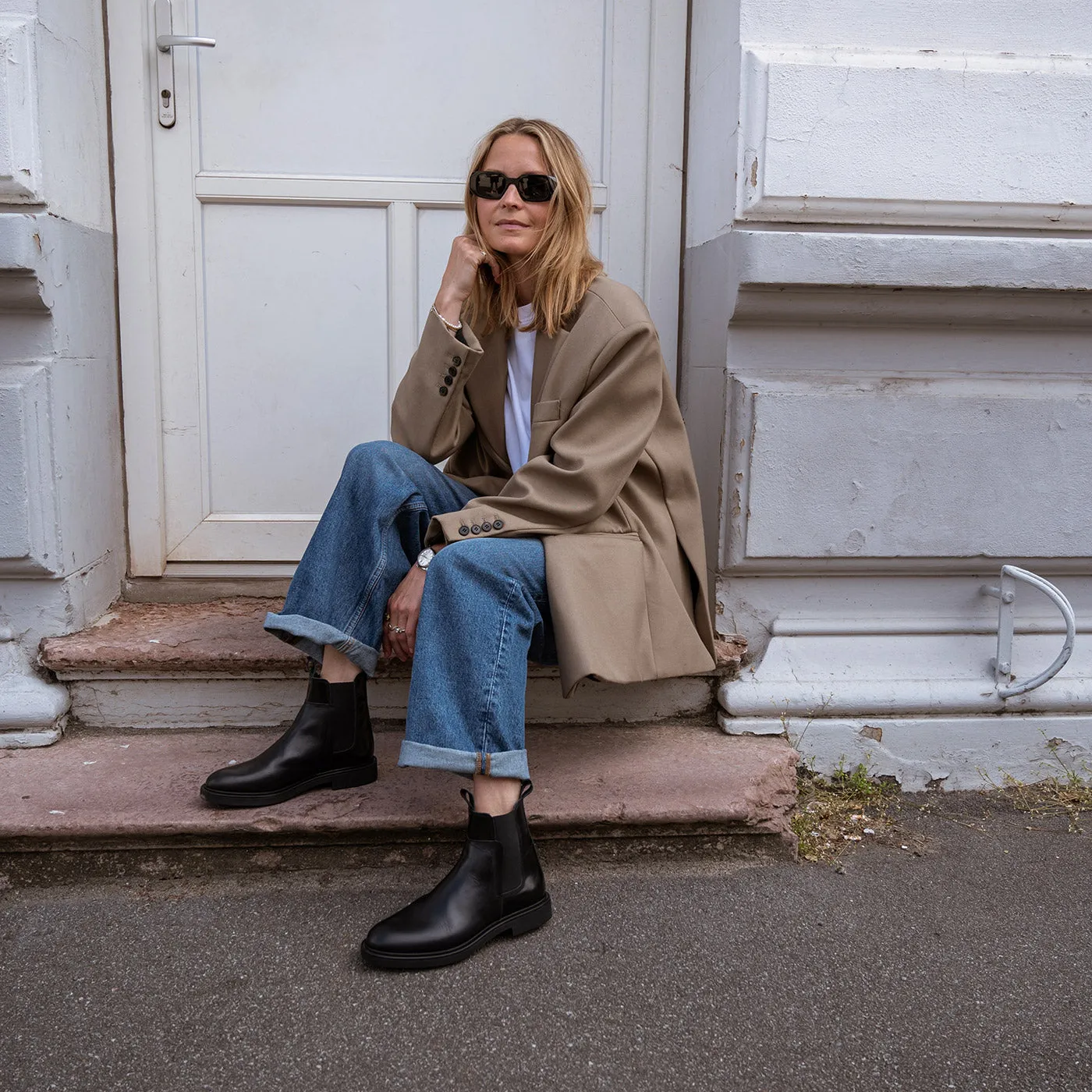 Thyra chelsea boot leather - BLACK