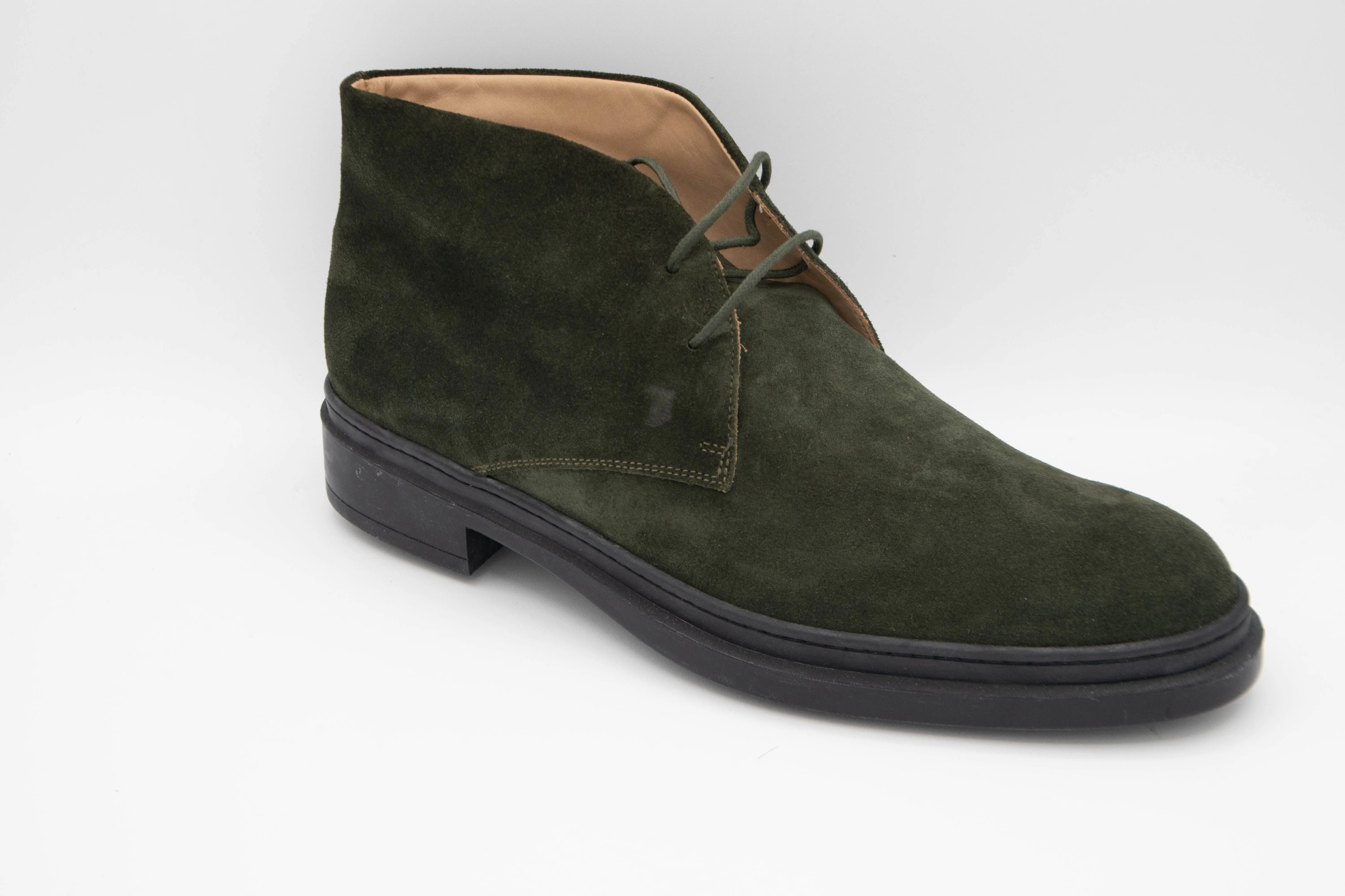 Tods Mens Suede Leather Ankle Boots in Dark Green